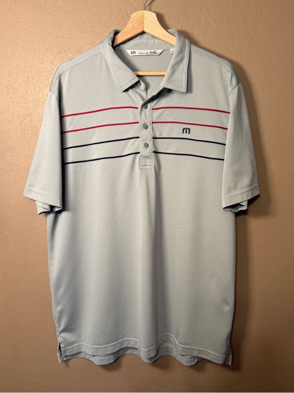Travis Matthew Gray Striped Short Slv Performance Golf Polo Shirt Men's Size XL